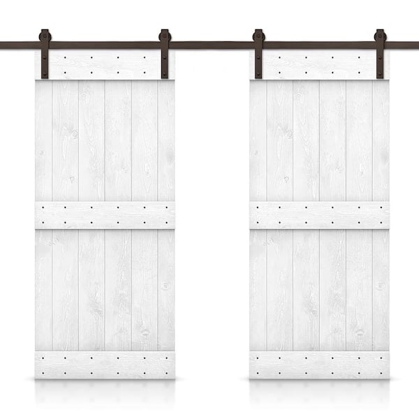 CALHOME Mid-Bar 64 in. x 84 in. White Stained DIY Solid Pine Wood Interior Double Sliding Barn Door with Hardware Kit