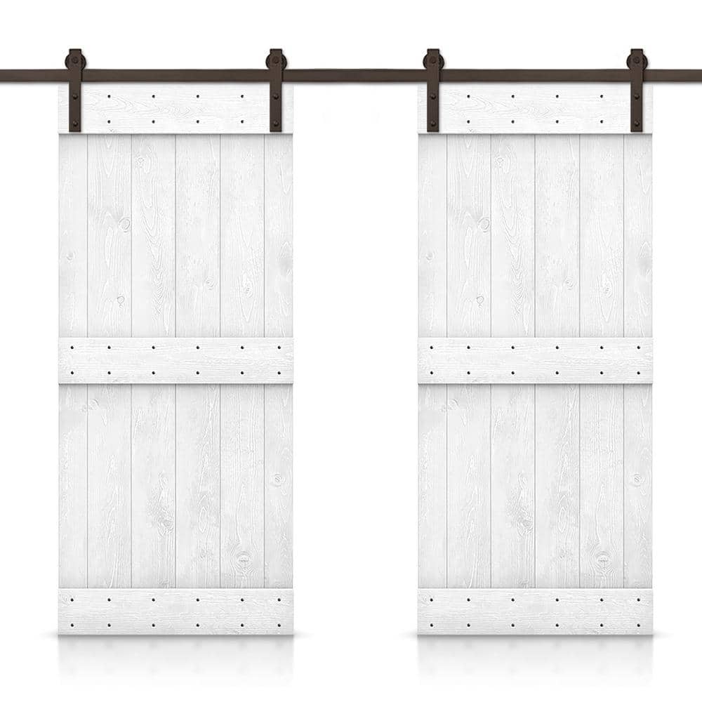 Calhome 88" x 84" White Solid Pine Double Barn Door with Oil-Rubbed Bronze Hardware