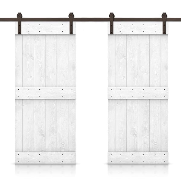 CALHOME Mid-Bar 88 in. x 84 in. White Stained DIY Solid Pine Wood Interior Double Sliding Barn Door with Hardware Kit