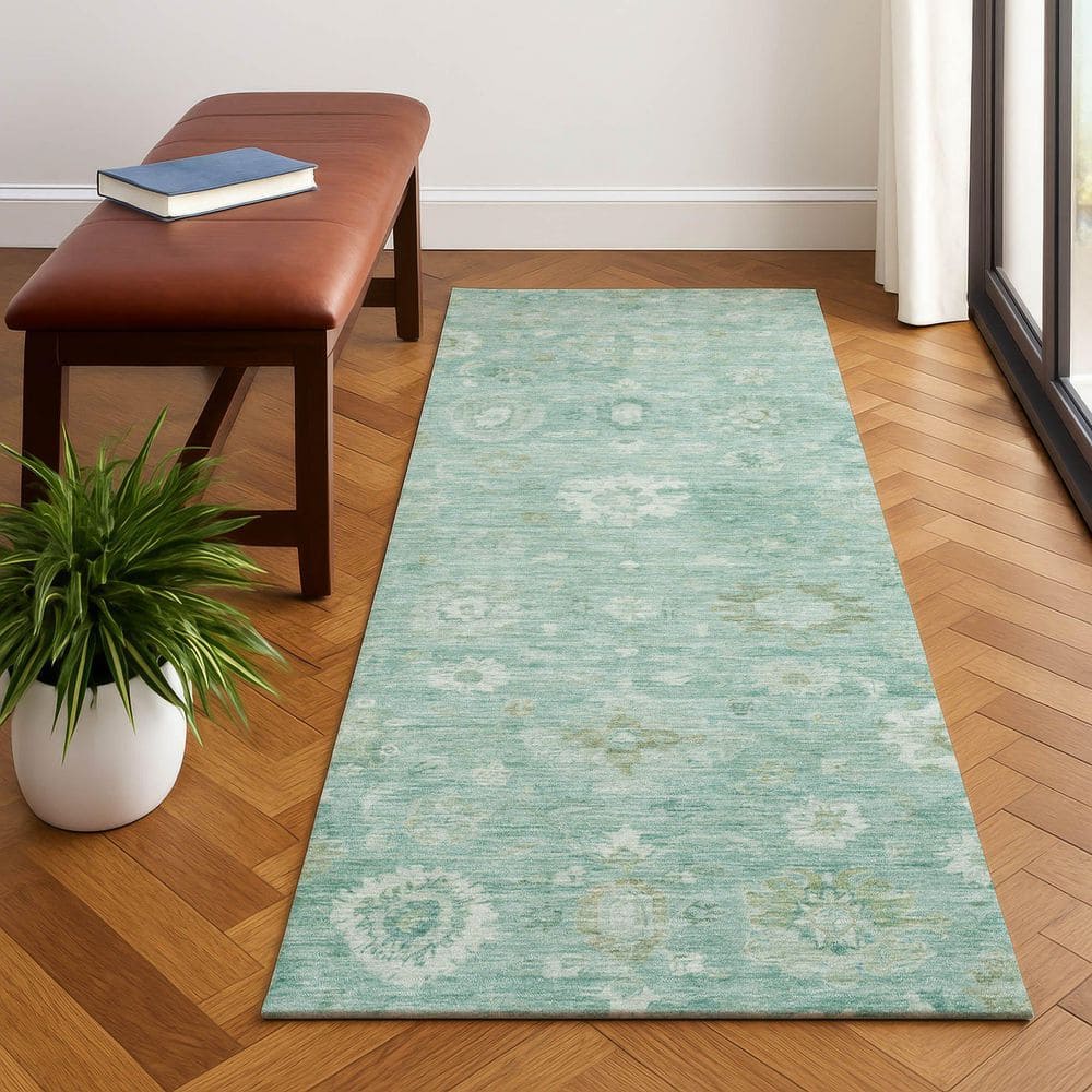 Mayfield Premium Machine Washable Abstract AMF1770 Teal 2 ft. 3 in. x 7 ft. 6 in. Runner Rug price history on PriceWatchPro