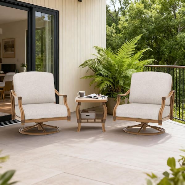 Arcadia 3-Piece Swivel Aluminum Outdoor Conversation Set with Beige Cushion