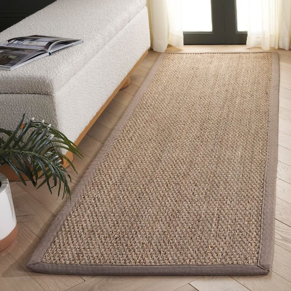 Natural Fiber 3 ft. x 7 ft. Natural/Gray Border Runner Rug
