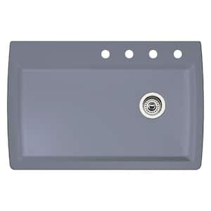 Diamond Dual-Mount Granite 33.5 in. 4-Hole Single Bowl Kitchen Sink in Metallic Gray