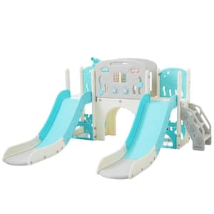 Blue HDPE Indoor and Outdoor Playset with Double Slide and Telecope