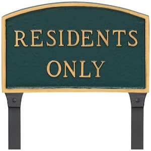 13 in. x 21 in. Large Arch Residents Only Statement Plaque Sign with 31 in. Lawn Stakes - Green/Gold