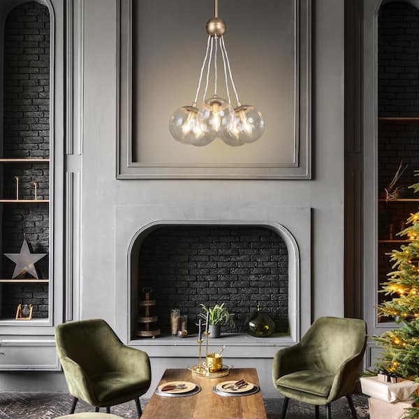 Rose Gold Globe Island Chandelier Bubble 5-Light Modern Cluster Pendant Light with Clear Glass Shades
