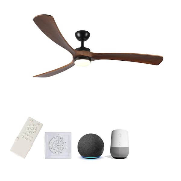 ONEMIX TT 72 in. Indoor Solid Wood Ceiling Fan with Intergrated LED Light and Remote Control, 3 Walnut Color Blades