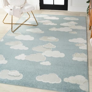 Hedwig High-low Youth Cloud Scandi Rug Blue/Ivory 3 ft. x 5 ft. Indoor/Outdoor Area Rug
