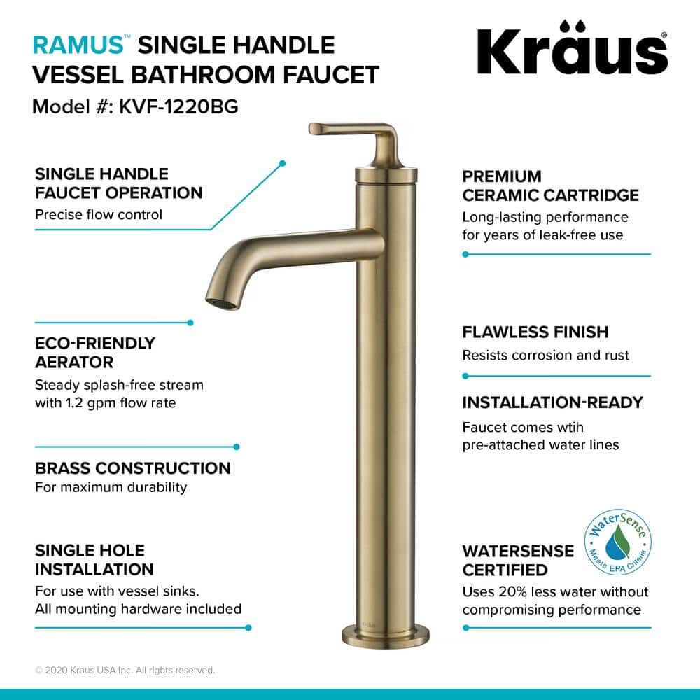 Brushed Gold Single Handle Vessel Sink Faucet