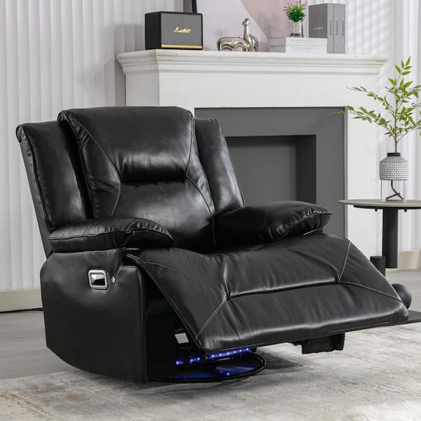 Boyel Living Black PU 360° Swivel and Rocking Manual Recliner Chair Home Theater Recliner with a LED Light Strip
