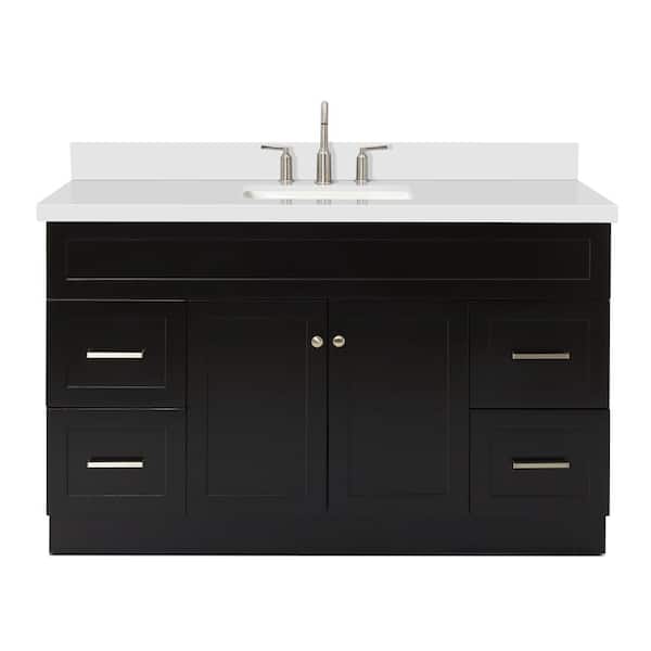 Hamlet 55 in. W x 22 in. D x 36 in. H Bath Vanity in Black with Pure White Quartz Top