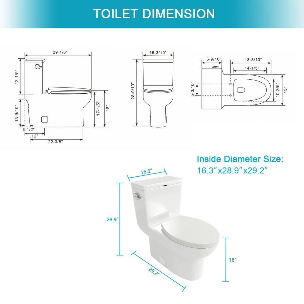 Glossy White Ceramic Elongated One-Piece Toilet with Soft-Close Seat