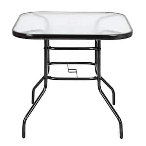 Metal Outdoor Dining Table, Square Toughened Glass Table Yard Garden Glass Table