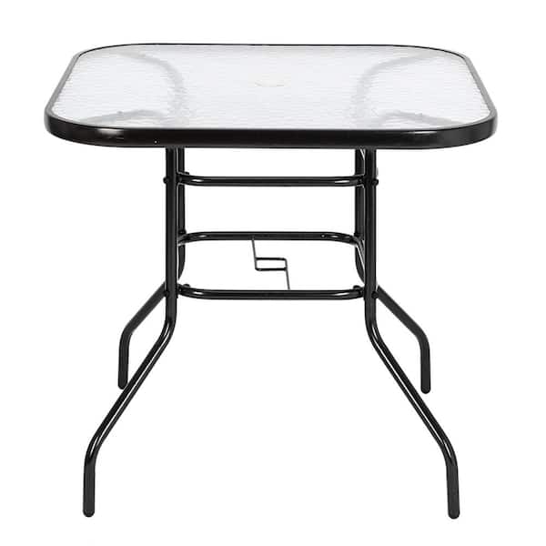 cenadinz Metal Outdoor Dining Table, Square Toughened Glass Table Yard Garden Glass Table