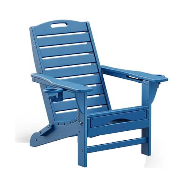 Unbranded Versatile Navy Blue Folding Composite Adirondack Chairs Without Cushion (Set of 1)