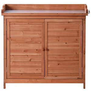 39 in. x 19.1 in. x 37.4 in.Orange Outdoor Garden Potting Workbench Wooden Storage Cabinet with 2 Shelves and Side Hooks