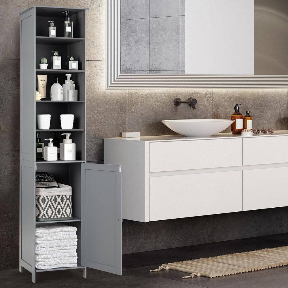 Gray Tall MDF Living Room Cabinet with Adjustable Shelving