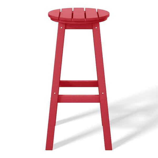 Laguna 29 in. HDPE Plastic All Weather Backless Round Seat Bar Height Outdoor Bar Stool in Red (Set of 3)