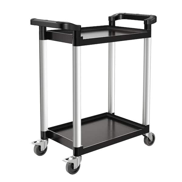 Utility Cart, 300 lbs. Capacity, 2-Tier Utility Plastic Cart with 360° Swivel Wheels, Stainless Steel, Utility Cart