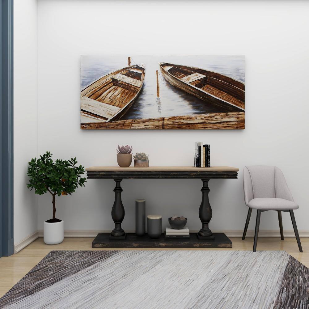 Large Brown and Blue Nautical Canvas Wall Art