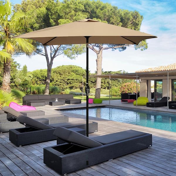 Maypex 6.5ft. Steel Crank and Tilt Square Market Patio Umbrella in Tan