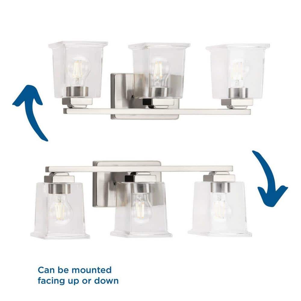 Brushed Nickel 3-Light Vanity with Clear Glass Shades