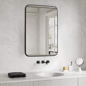 24 in. W x 36 in. H Rounded Corner Rectangular Aluminium Framed Wall Bathroom Vanity Mirror in Brushed Black