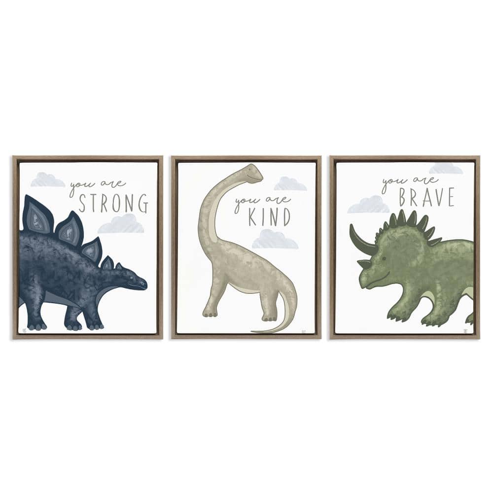 Hopeful Encouraging Dinosaurs 3 Piece Brown Framed Floater Canvas Set, design by Elizabeth Tyndall price history on PriceWatchPro