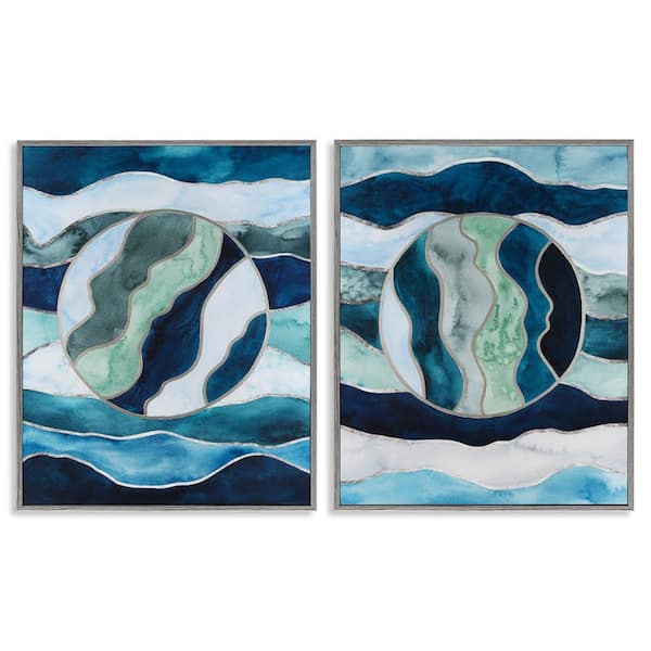 Stupell Industries Nautical Stained Glass Style Abstract by Grace Popp 2 Pieces Gray Framed Abstract Giclee Art Print 30 in. x 24 in.
