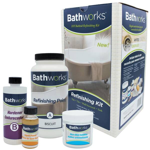 BATHWORKS 22 oz. DIY Bathtub Refinishing Kit with Slip Guard in Biscuit ...