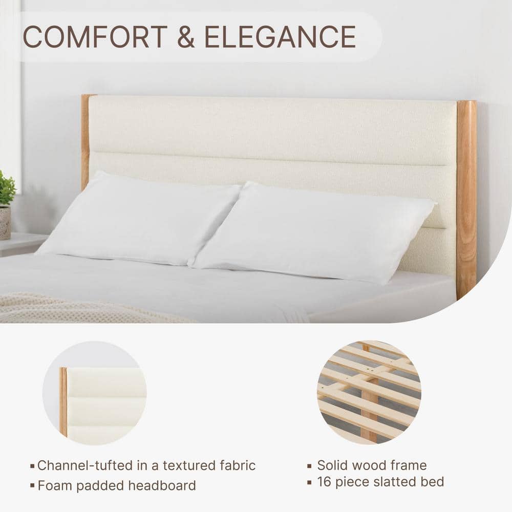 Eudora Brown Wood Frame Upholstered King Platform Bed with Channel Tufting Queen Bed Frame with Headboard - thumbnail 6