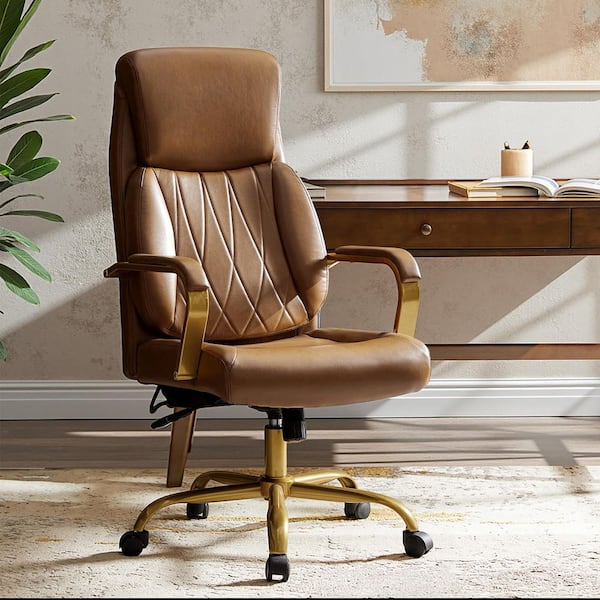 Jill Mid-Century Modern Camel Vegan Leather Ergonomic Office Chair with Lumbar Support