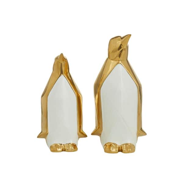 Gold Porcelain Penguin Sculpture (Set of 2)