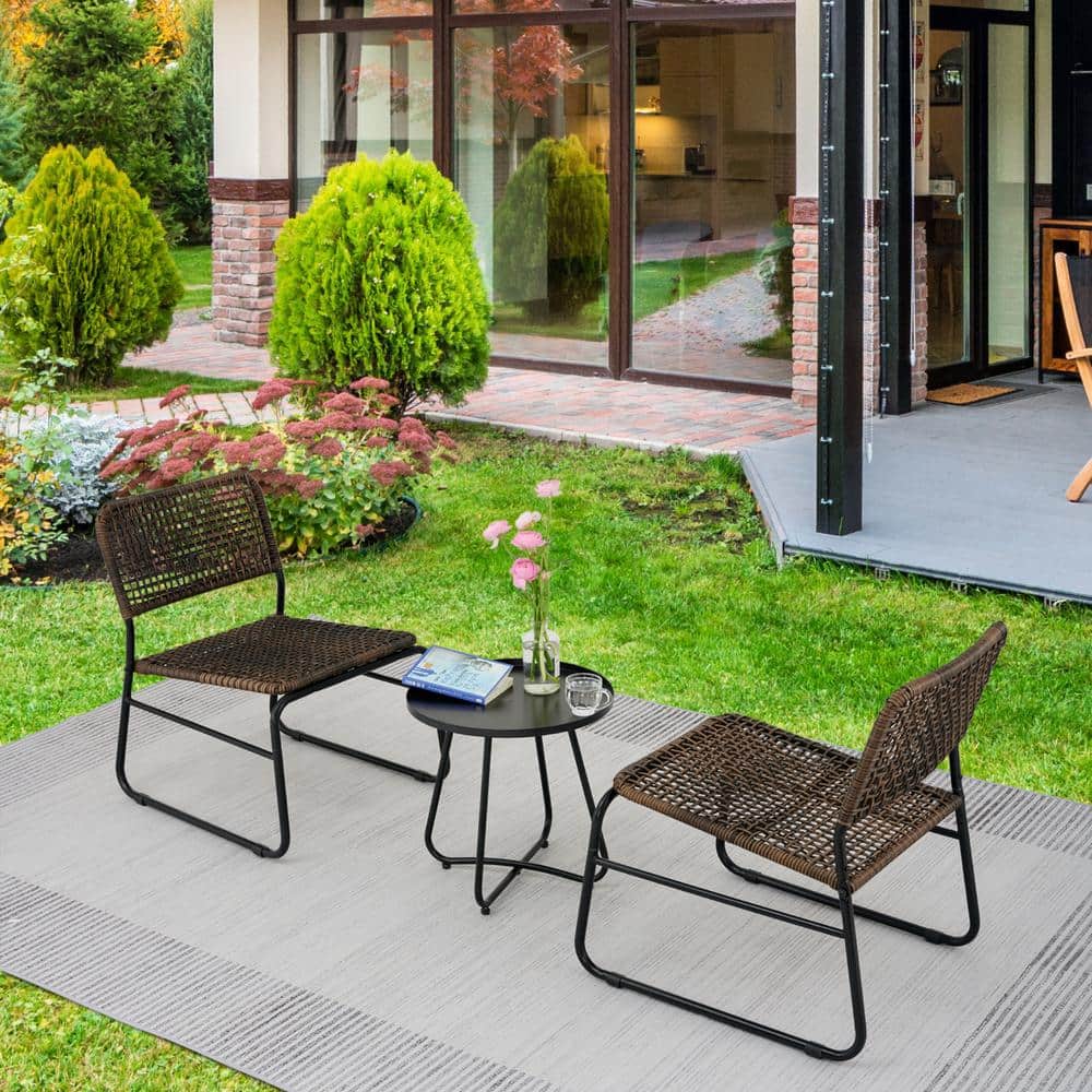 Patio Furniture Set 3-Piece Wicker Rattan Steel Patio Conversation Mixture 