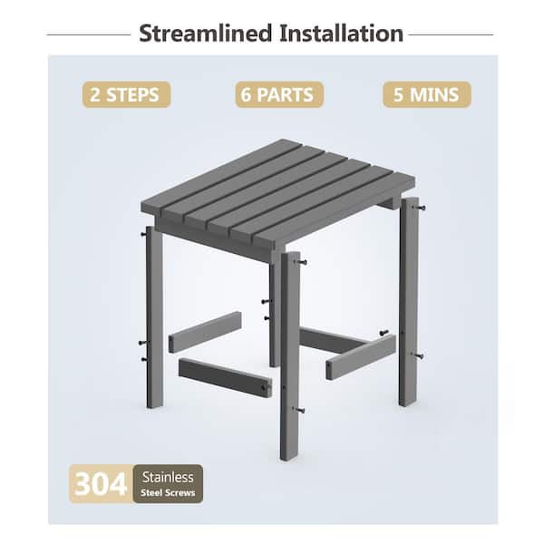 PASAMIC - 17 in. Grey Rectangular HDPE Outdoor Side Table with Sharp Corners