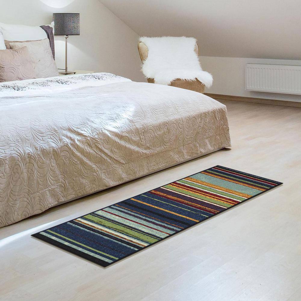 Multicolor Striped Non-Slip Synthetic Runner Rug, 2'7" x 9'10"