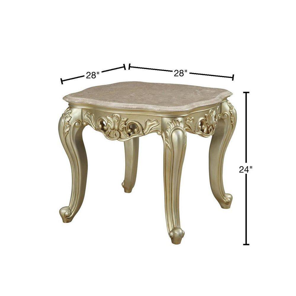 Baroque Bliss Antique White Square Marble Top End Table