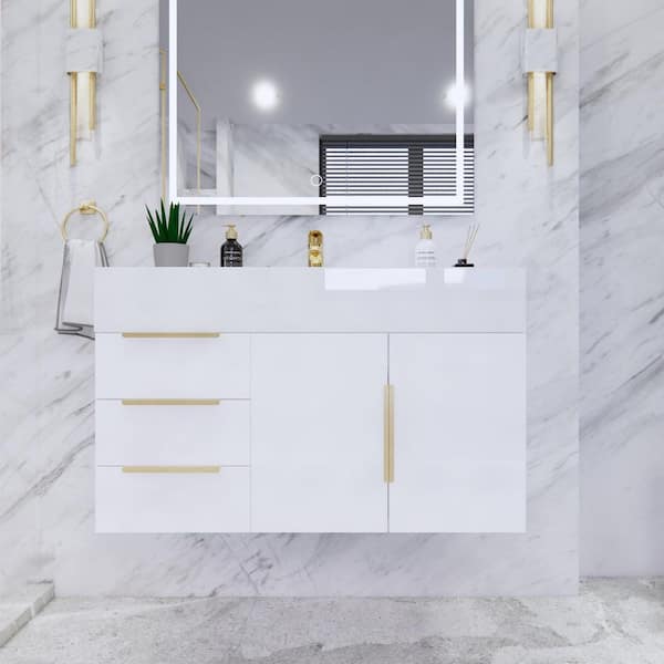 Bethany 36 in. W x 20 in. D x 22 in. H Single Sink Floating Bath Vanity in High Gloss White with White Acrylic Top