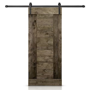 30 in. x 84 in. Espresso Stained DIY Knotty Pine Wood Interior Sliding Barn Door with Hardware Kit