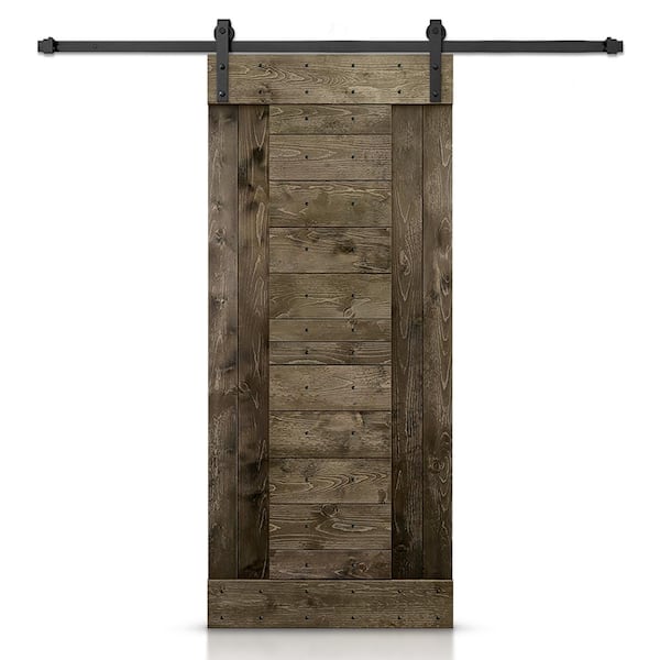 CALHOME 42 in. x 84 in. Espresso Stained DIY Knotty Pine Wood Interior Sliding Barn Door with Hardware Kit