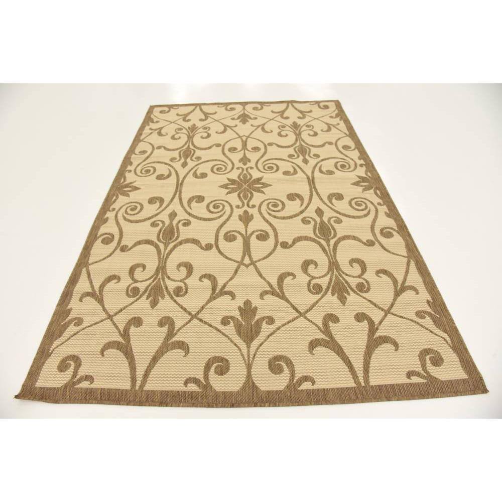 Brown and Beige Rectangular Synthetic Outdoor Area Rug