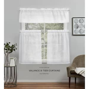 Belgian Tier Pair White Solid Sheer Rod Pocket Curtain, 26 in. W x 36 in. L (Set of 2)