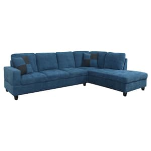 103.50 in. W Square Arm 2-piece Microfiber L Shaped Modern Right Facing Chaise Sectional Sofa in Blue