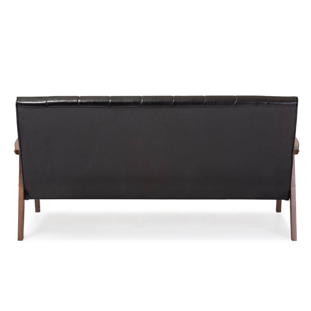 Black Faux Leather 64" Reception Sofa with Wood Frame
