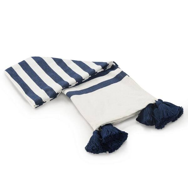 Striped Blue and White Burmese Blanket Throw, Loom Woven, 100% Cotton, -  YGN Collective