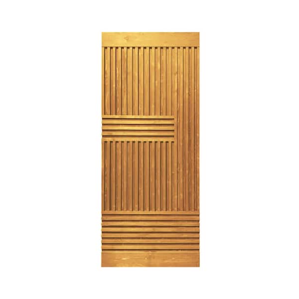 CALHOME 24 in. x 84 in. Japanese Series Pre Assemble Walnut Stained Wood Interior Sliding Barn Door Slab