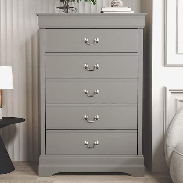 GALANO Ireton 5-Drawer Gray Chest of Drawers with Ultra Fast Assembly (46.7 in. x 15.7 in. x 31.2 in.)