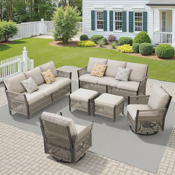 Buenaola Nyajiah 6-Piece Wicker Outdoor Patio Conversation Set with Beige Cushions