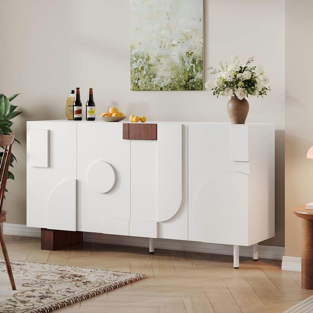 Eliora White Wood Buffet 62.99 in. W Modern Sideboard with 4-Doors and Adjustable Shelves price history on PriceWatchPro