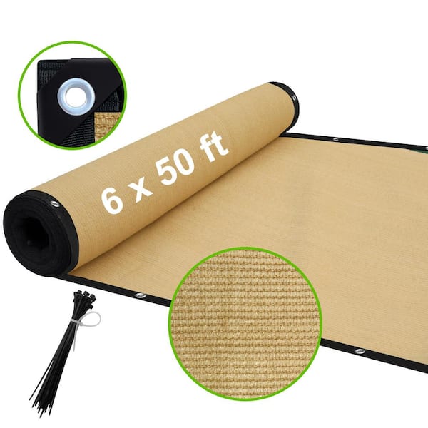 6 x 50 ft. Privacy Fence Screen Heavy-Duty 90% Blockage Shade Cover Fencing Net for Wall Garden Gazebo Backyard Beige
